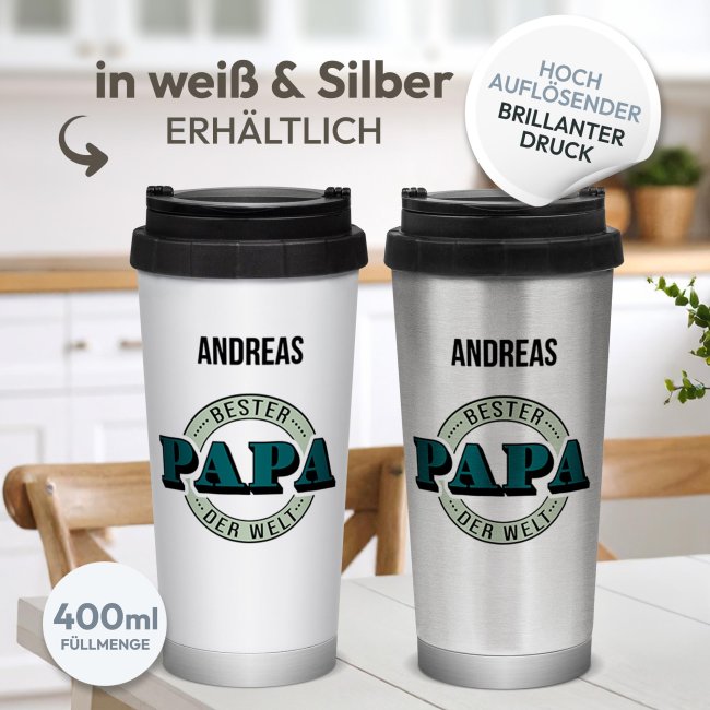 Thermobecher f&uuml;r Papa mit Name - Bester Papa der Welt - 400 ml