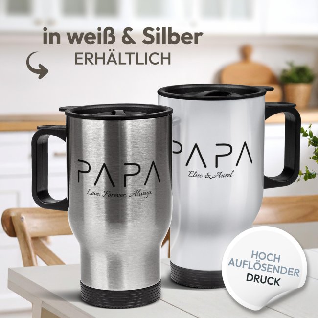Thermobecher mit Henkel &amp; Name f&uuml;r Papa - Minimalistischer PAPA Schriftzug - 390 ml