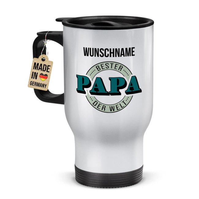 Thermobecher mit Henkel f&uuml;r Papa mit Name - Bester Papa der Welt - 390 ml