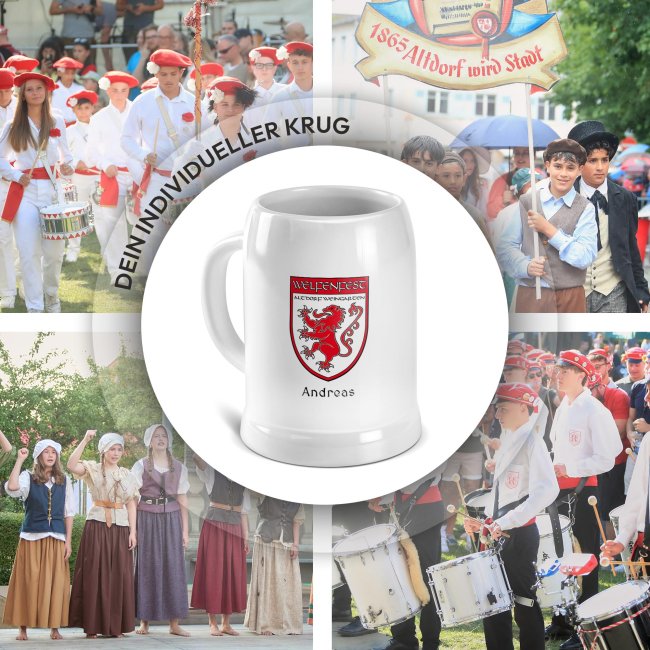 Bierkrug mit Name - Welfenfest Logo - Keramik wei&szlig; - 500ml