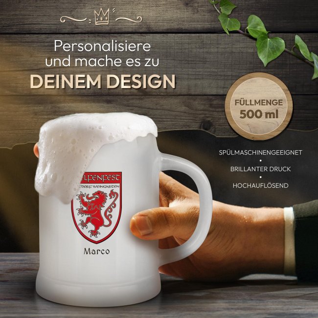 Bierkrug mit Name - Welfenfest Logo - Keramik wei&szlig; - 500ml