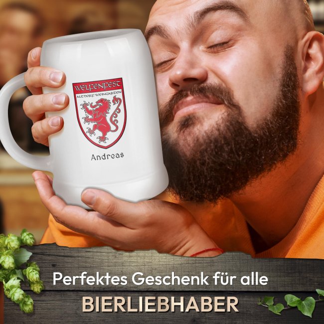 Bierkrug mit Name - Welfenfest Logo - Keramik wei&szlig; - 500ml