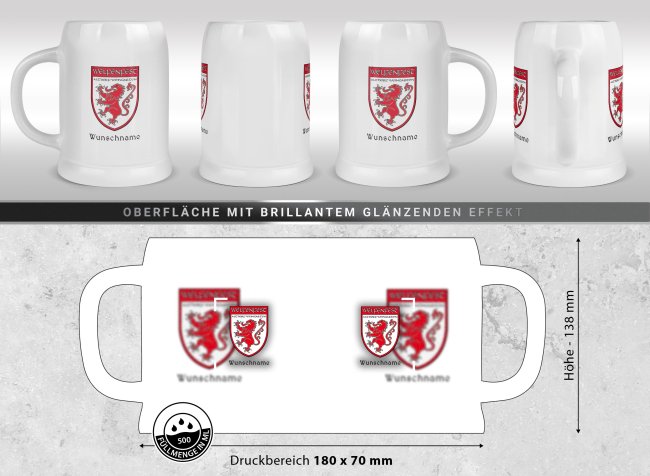 Bierkrug mit Name - Welfenfest Logo - Keramik wei&szlig; - 500ml