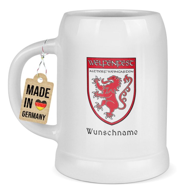Bierkrug mit Name - Welfenfest Logo - Keramik wei&szlig; - 500ml