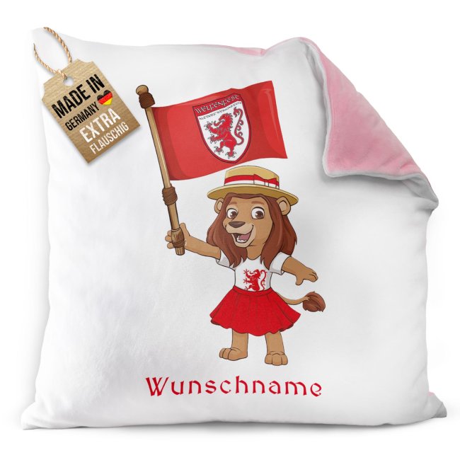 Flauschiges Kissen f&uuml;r Kinder mit Name - Welfenfest-Maskottchen Welfinchen