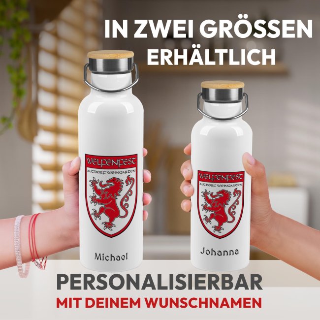 Trinkflasche mit Bambusdeckel - Welfenfest Logo - mit Name