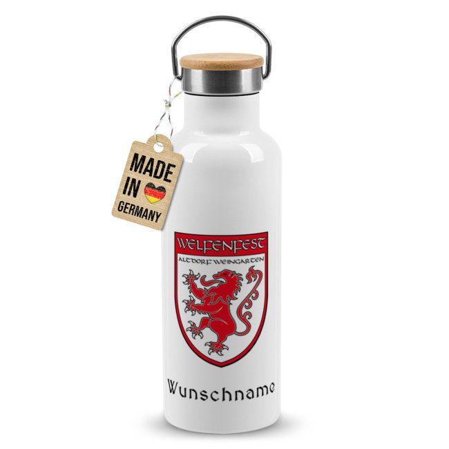 Trinkflasche mit Bambusdeckel - Welfenfest Logo - mit Name