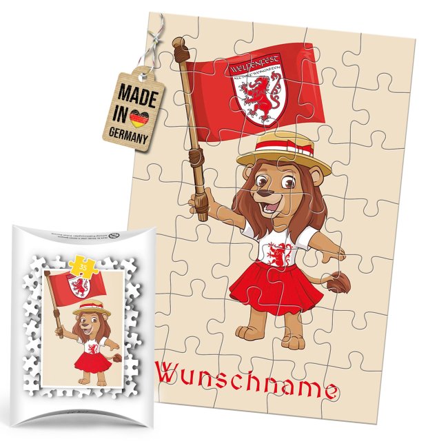 35 Teile Fotopuzzle f&uuml;r Kinder mit Name - Welfenfest-Maskottchen Welfinchen - inkl. bedrucktem Karton