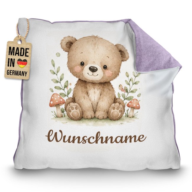 Personalisiertes Kissen f&uuml;r Kinder - mit Name - B&auml;r - in verschiedenen Pastell-Farben
