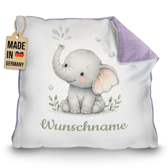 Personalisiertes Kissen f&uuml;r Kinder - mit Name - Elefant - in verschiedenen Pastell-Farben