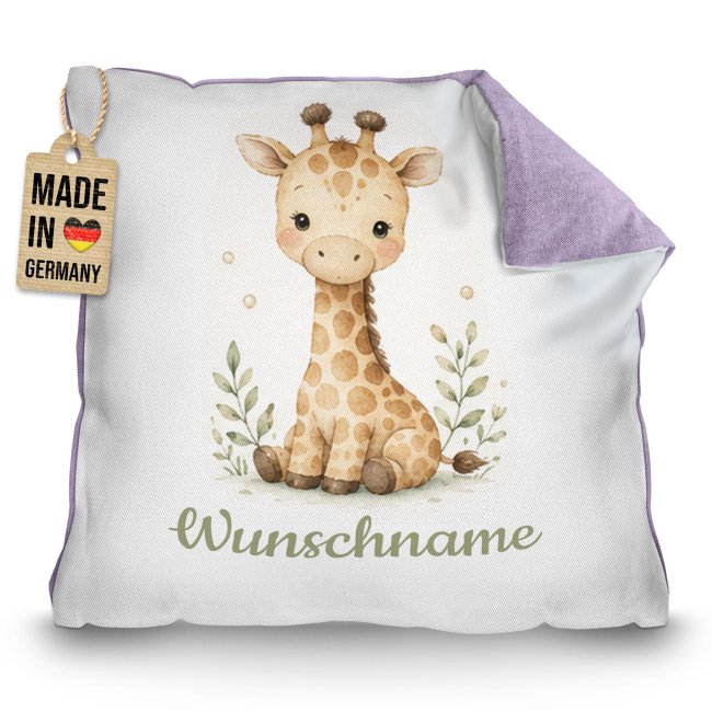 Personalisiertes Kissen f&uuml;r Kinder - mit Name - Giraffe - in verschiedenen Pastell-Farben