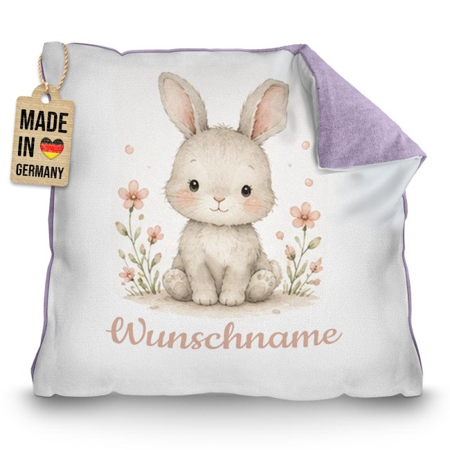 Personalisiertes Kissen f&uuml;r Kinder - mit Name - Hase - in verschiedenen Pastell-Farben