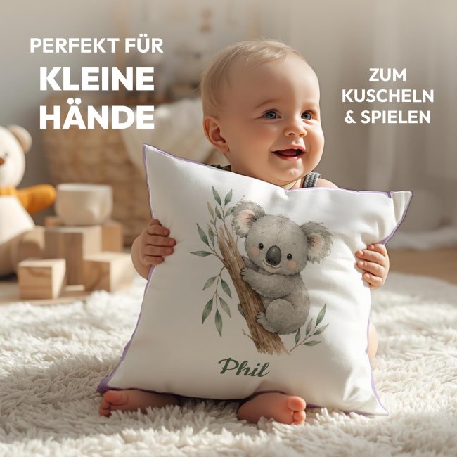 Personalisiertes Kissen f&uuml;r Kinder - mit Name - Koala - in verschiedenen Pastell-Farben