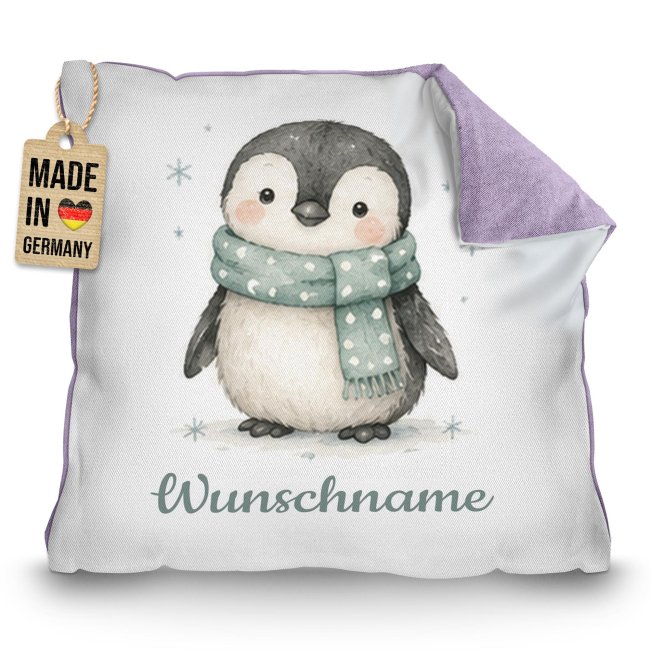 Personalisiertes Kissen f&uuml;r Kinder - mit Name - Pinguin - in verschiedenen Pastell-Farben