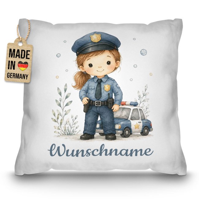 Personalisiertes Kissen f&uuml;r Kinder - mit Name - Polizistin M&auml;dchen - Wei&szlig;