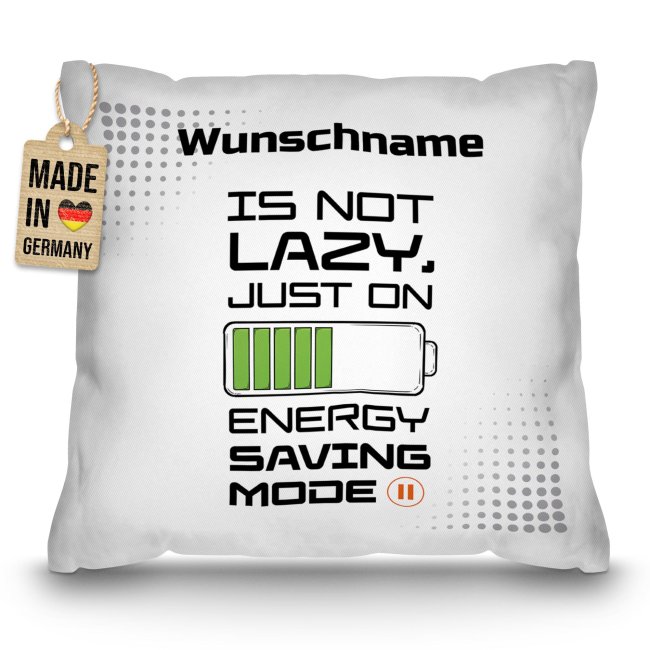 Personalisiertes Kissen f&uuml;r Kinder - Energy Saving - mit Name - Wei&szlig;, 40 x 40 cm, inkl. F&uuml;llung