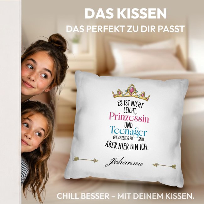 Personalisiertes Kissen f&uuml;r Kinder - Prinzessin - mit Name - Wei&szlig;, 40 x 40 cm, inkl. F&uuml;llung