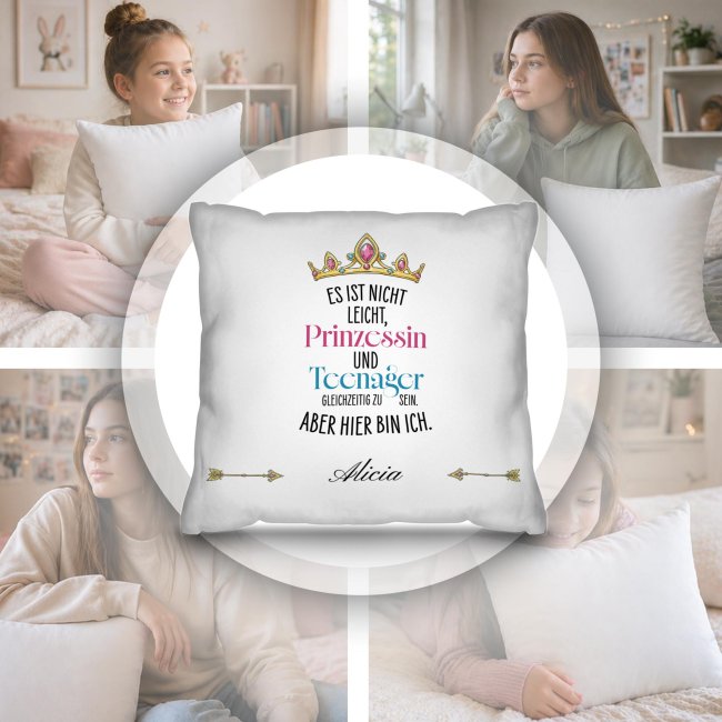 Personalisiertes Kissen f&uuml;r Kinder - Prinzessin - mit Name - Wei&szlig;, 40 x 40 cm, inkl. F&uuml;llung