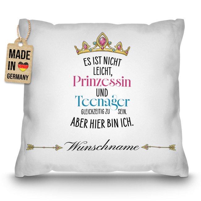 Personalisiertes Kissen f&uuml;r Kinder - Prinzessin - mit Name - Wei&szlig;, 40 x 40 cm, inkl. F&uuml;llung
