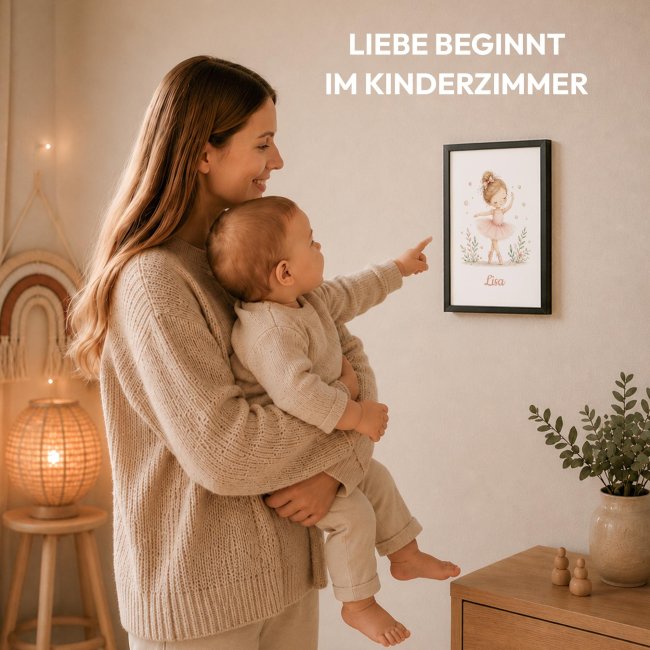 Fotodruck mit Bilderrahmen f&uuml;r Kinder - Ballerina - mit Name
