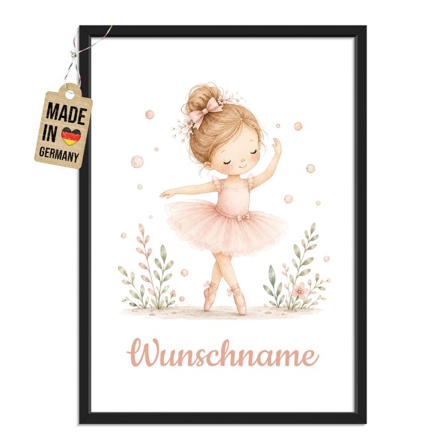 Fotodruck mit Bilderrahmen f&uuml;r Kinder - Ballerina - mit Name