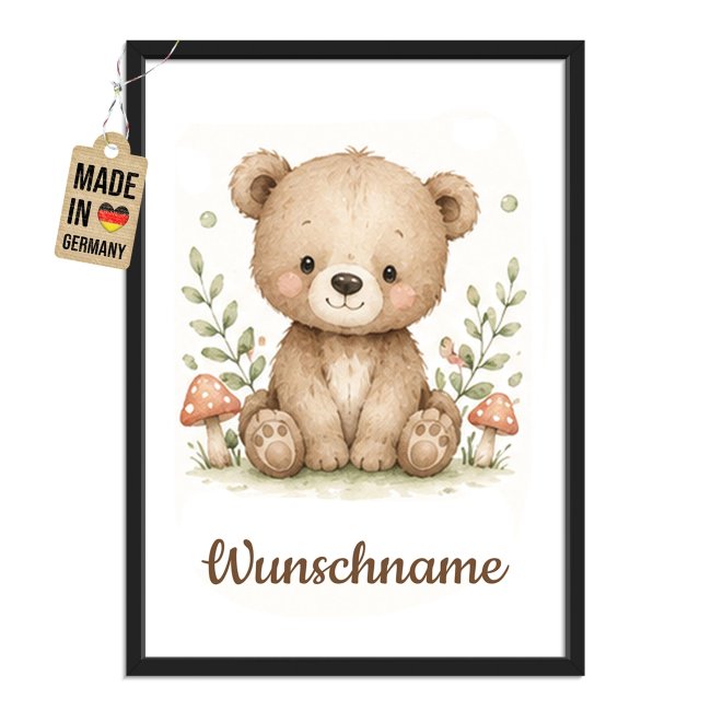 Fotodruck mit Bilderrahmen f&uuml;r Kinder - B&auml;r - mit Name