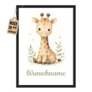 Fotodruck mit Bilderrahmen f&uuml;r Kinder - Giraffe -...