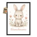 Fotodruck mit Bilderrahmen f&uuml;r Kinder - Hase - mit Name