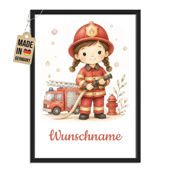 Fotodruck mit Bilderrahmen f&uuml;r Kinder - Fire Girl - mit Name