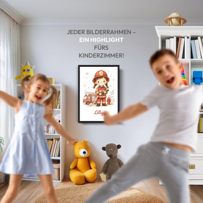 Fotodruck mit Bilderrahmen f&uuml;r Kinder - Fire Girl - mit Name