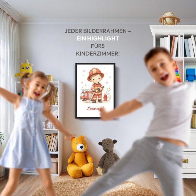 Fotodruck mit Bilderrahmen f&uuml;r Kinder - Fire Boy - mit Name