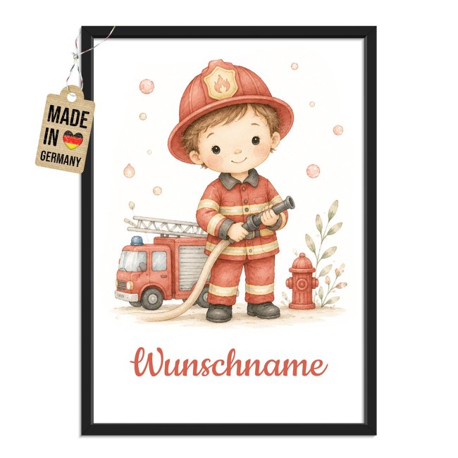 Fotodruck mit Bilderrahmen f&uuml;r Kinder - Fire Boy - mit Name