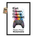 Fotodruck mit Bilderrahmen f&uuml;r Kinder - Eat Sleep -...