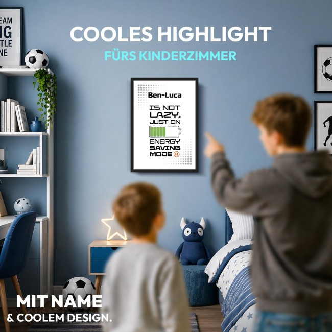 Fotodruck mit Bilderrahmen f&uuml;r Kinder - Energy Saving - mit Name
