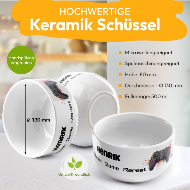 M&uuml;slisch&uuml;ssel mit Motiv - Gamer Controller - mit Name - Geschenk f&uuml;r Kinder