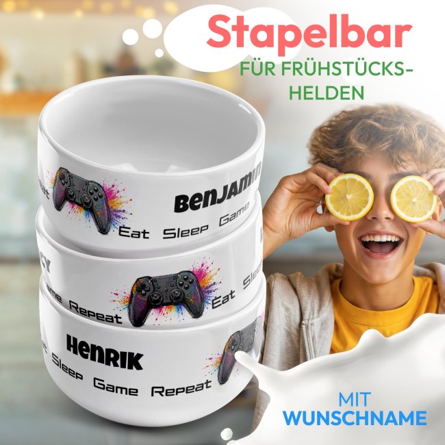 M&uuml;slisch&uuml;ssel mit Motiv - Gamer Controller - mit Name - Geschenk f&uuml;r Kinder