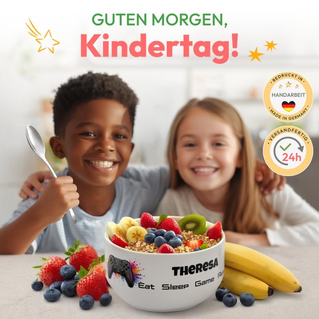 M&uuml;slisch&uuml;ssel mit Motiv - Gamer Controller - mit Name - Geschenk f&uuml;r Kinder