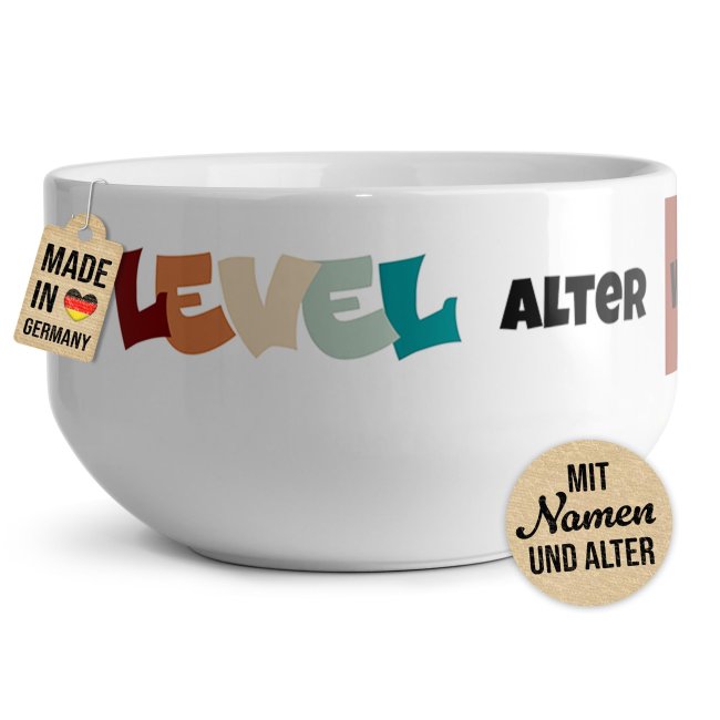 M&uuml;slisch&uuml;ssel mit Motiv - Level Unlocked Retro - mit Name &amp; Alter - Geschenk f&uuml;r Gamer