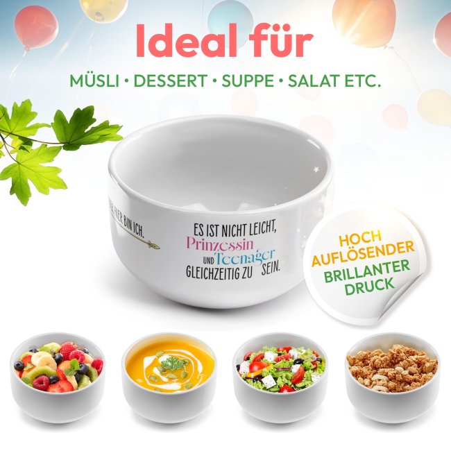 M&uuml;slisch&uuml;ssel mit Motiv - Prinzessin Teenager - mit Name - Geschenk f&uuml;r M&auml;dchen