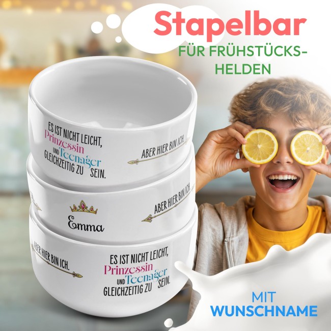 M&uuml;slisch&uuml;ssel mit Motiv - Prinzessin Teenager - mit Name - Geschenk f&uuml;r M&auml;dchen