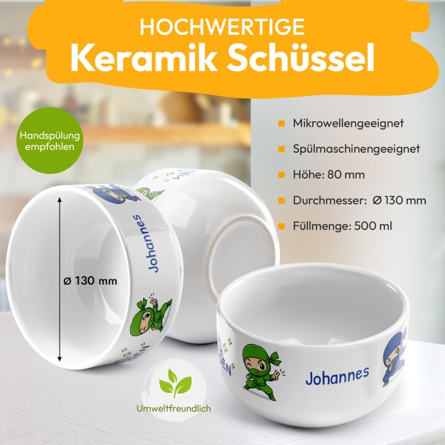 M&uuml;slisch&uuml;ssel mit Motiv - Ninja Blau Gr&uuml;n - mit Name - Geschenk f&uuml;r Jungen