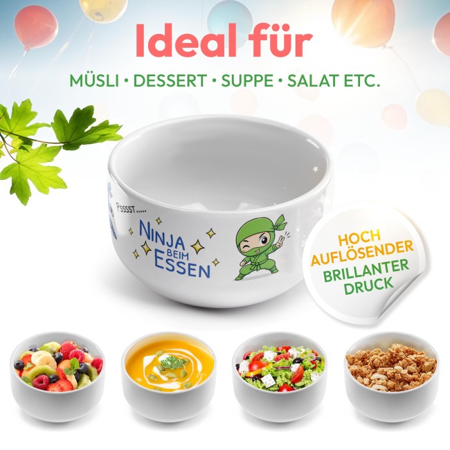 M&uuml;slisch&uuml;ssel mit Motiv - Ninja Blau Gr&uuml;n - mit Name - Geschenk f&uuml;r Jungen