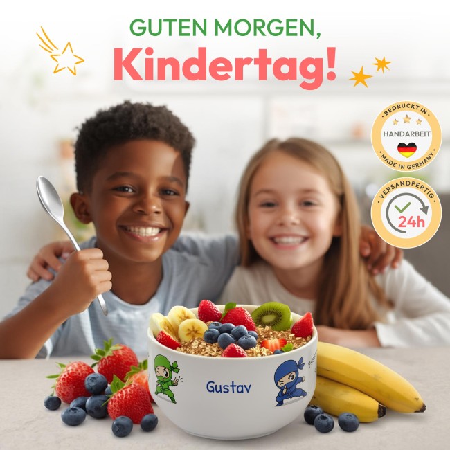 M&uuml;slisch&uuml;ssel mit Motiv - Ninja Blau Gr&uuml;n - mit Name - Geschenk f&uuml;r Jungen