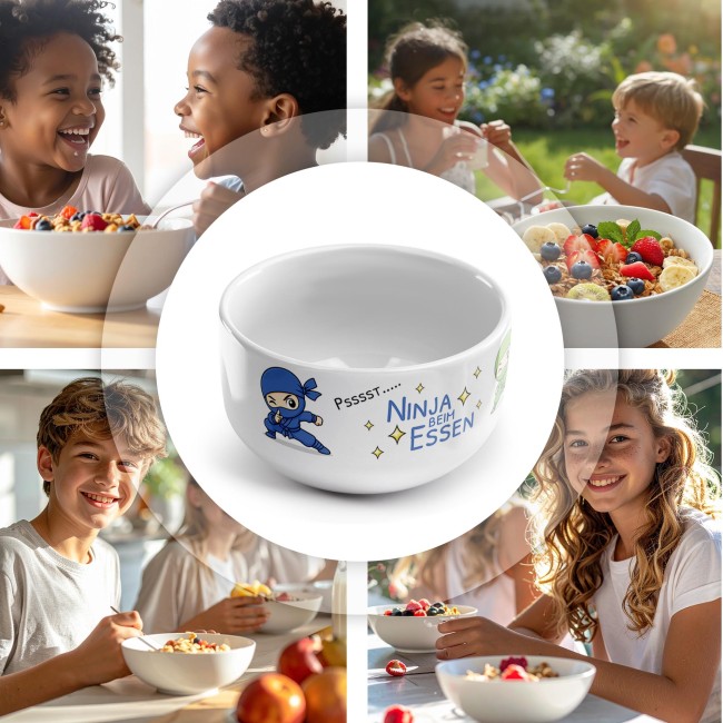 M&uuml;slisch&uuml;ssel mit Motiv - Ninja Blau Gr&uuml;n - mit Name - Geschenk f&uuml;r Jungen