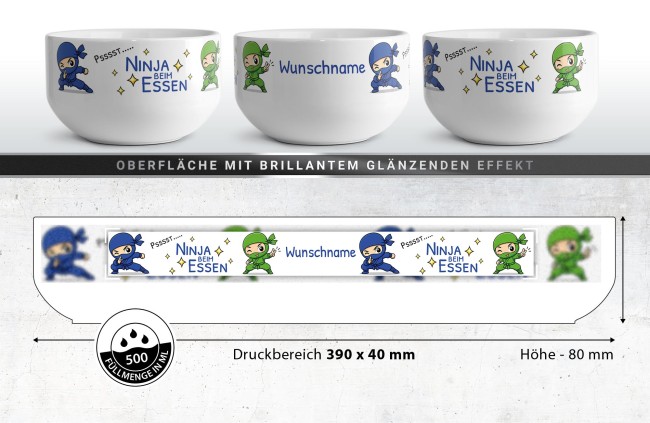 M&uuml;slisch&uuml;ssel mit Motiv - Ninja Blau Gr&uuml;n - mit Name - Geschenk f&uuml;r Jungen