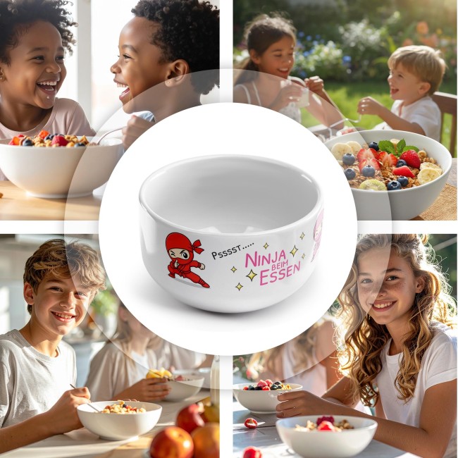 M&uuml;slisch&uuml;ssel mit Motiv - Ninja Pink Rot - mit Name - Geschenk f&uuml;r M&auml;dchen