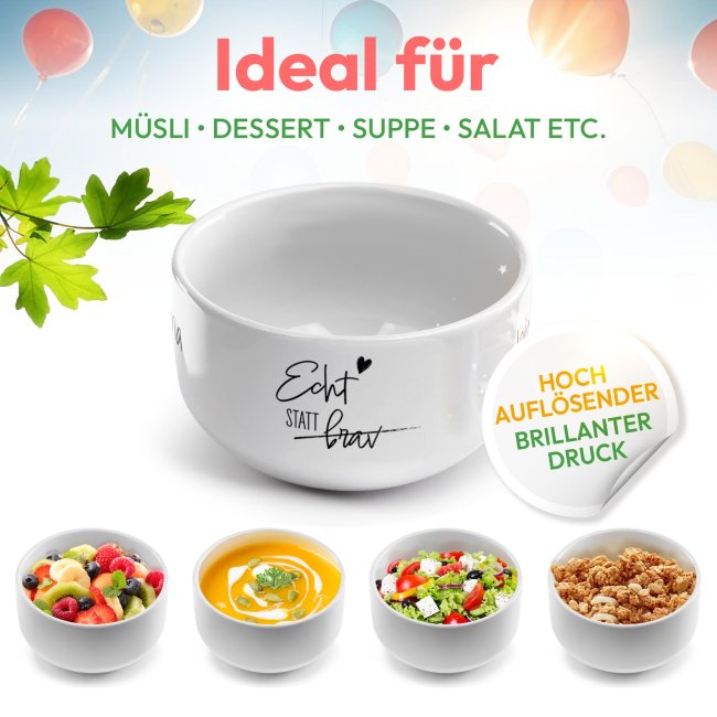 M&uuml;slisch&uuml;ssel mit Motiv - Echt statt brav - mit Name - Geschenk f&uuml;r Kinder