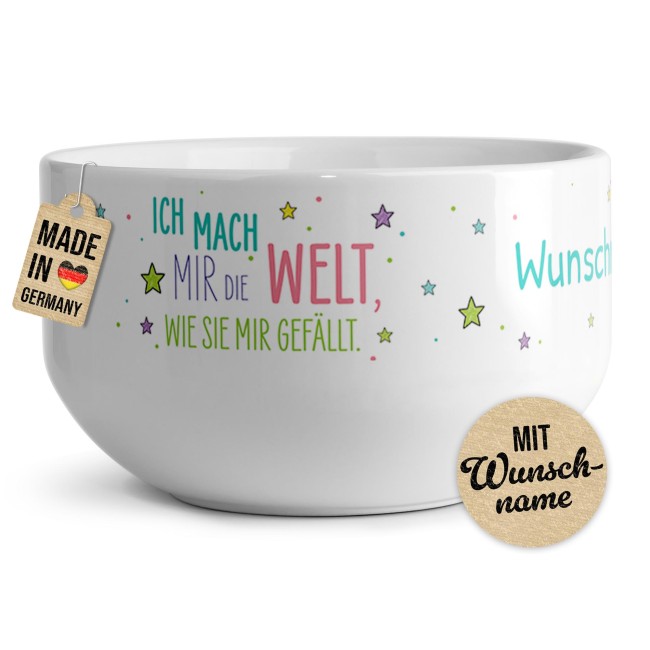 M&uuml;slisch&uuml;ssel mit Motiv - Mach mir die Welt - mit Name - Geschenk f&uuml;r M&auml;dchen