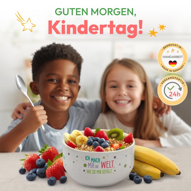 M&uuml;slisch&uuml;ssel mit Motiv - Mach mir die Welt - mit Name - Geschenk f&uuml;r M&auml;dchen