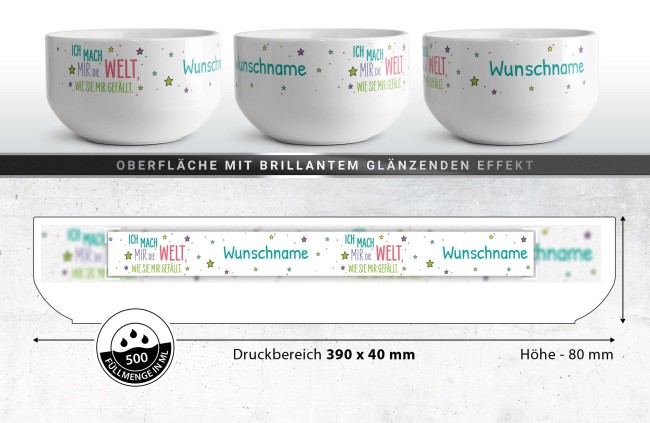 M&uuml;slisch&uuml;ssel mit Motiv - Mach mir die Welt - mit Name - Geschenk f&uuml;r M&auml;dchen